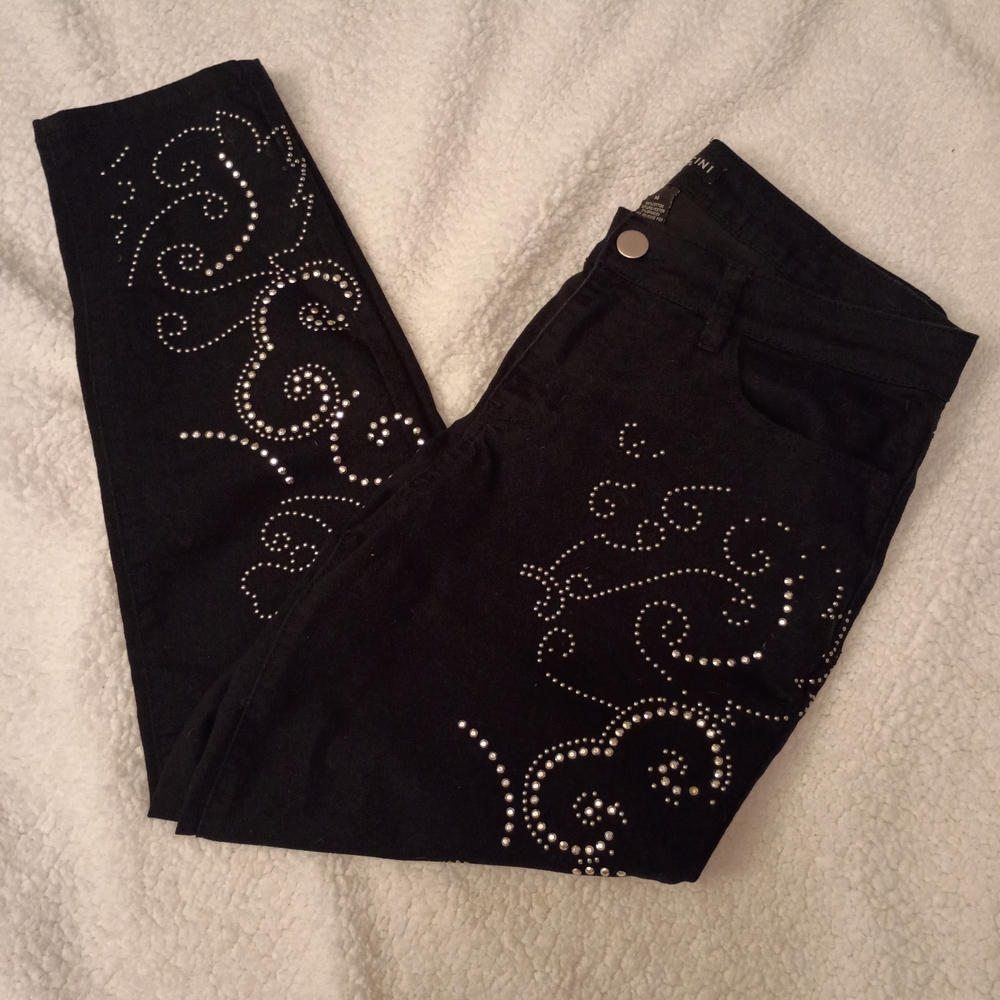 Baccini Black Skinny Jeans with Elegant Embroidery